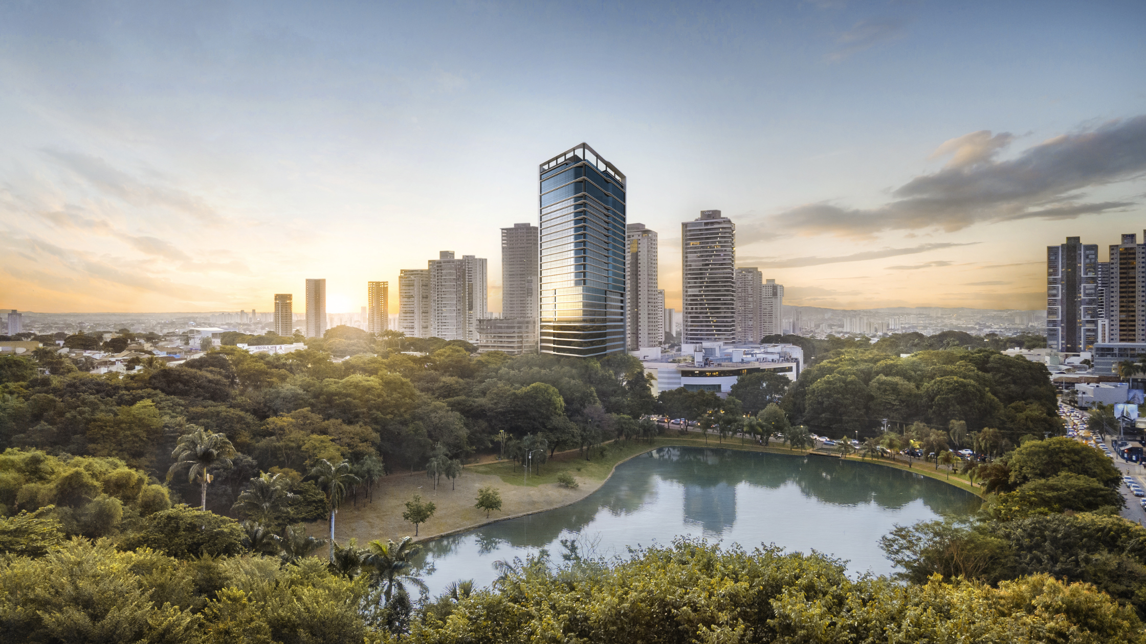  Vista da fachada do Passeo Opus Offices, em frente ao Goiânia Shopping